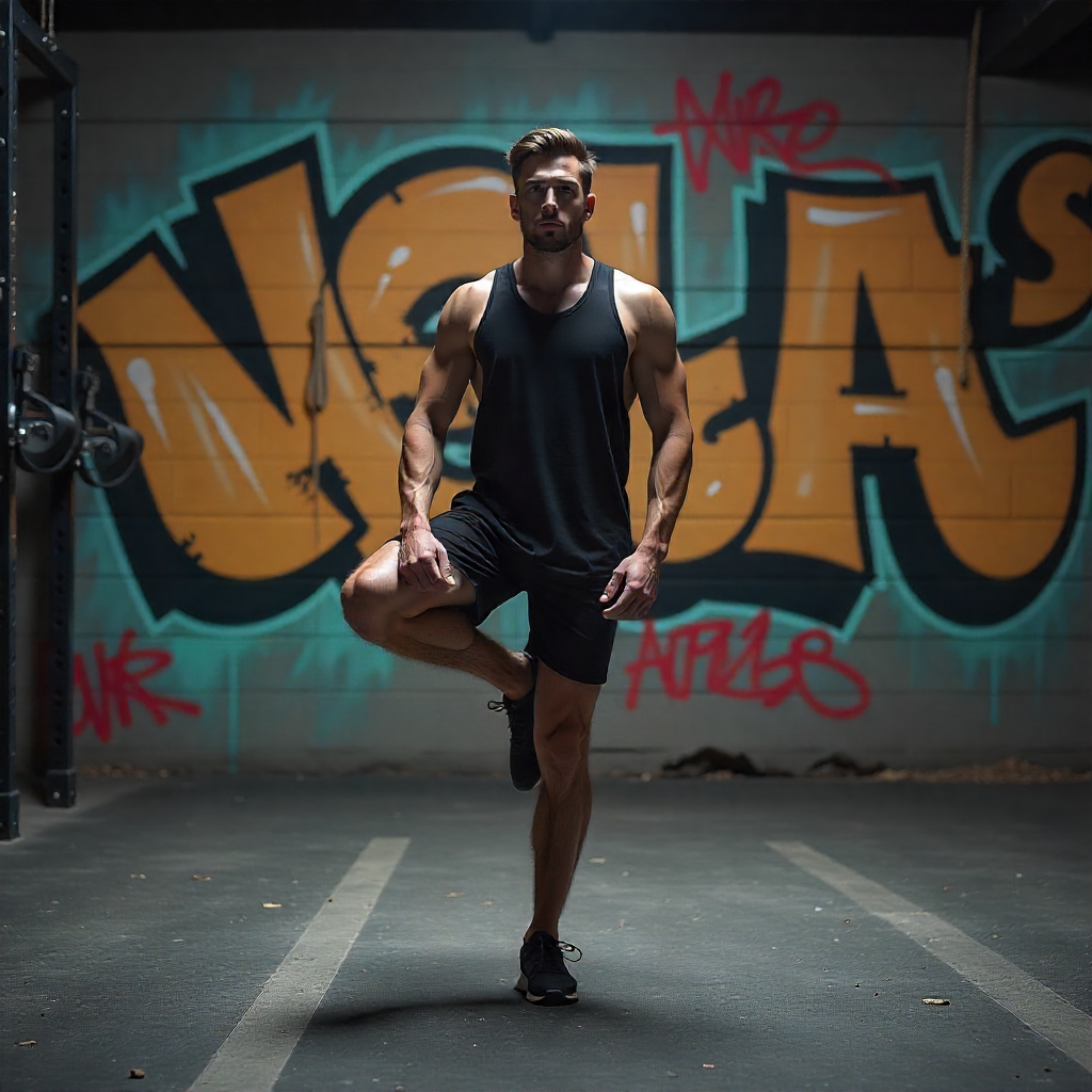 Freepik Urban Gym Person Balancing On One Leg Graffiti Wal 64566