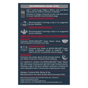 muscleblaze super gainer xxl (chocolate, 2kg / 4.4lbs, 20 servings) | muscle mass high protein gainer powder