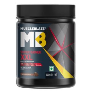 muscleblaze super gainer xxl (chocolate, 2kg / 4.4lbs, 20 servings) | muscle mass high protein gainer powder