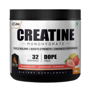 as it is atom creatine monohydrate 100g 32 servings | dope free | enhances performance | promotes muscle gains | blue razz flavour…