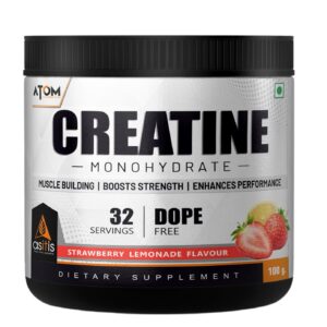 as it is atom creatine monohydrate 100g 32 servings | dope free | enhances performance | promotes muscle gains | blue razz flavour…
