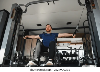 man wheelchair exercising arms cable 260nw 2629970391