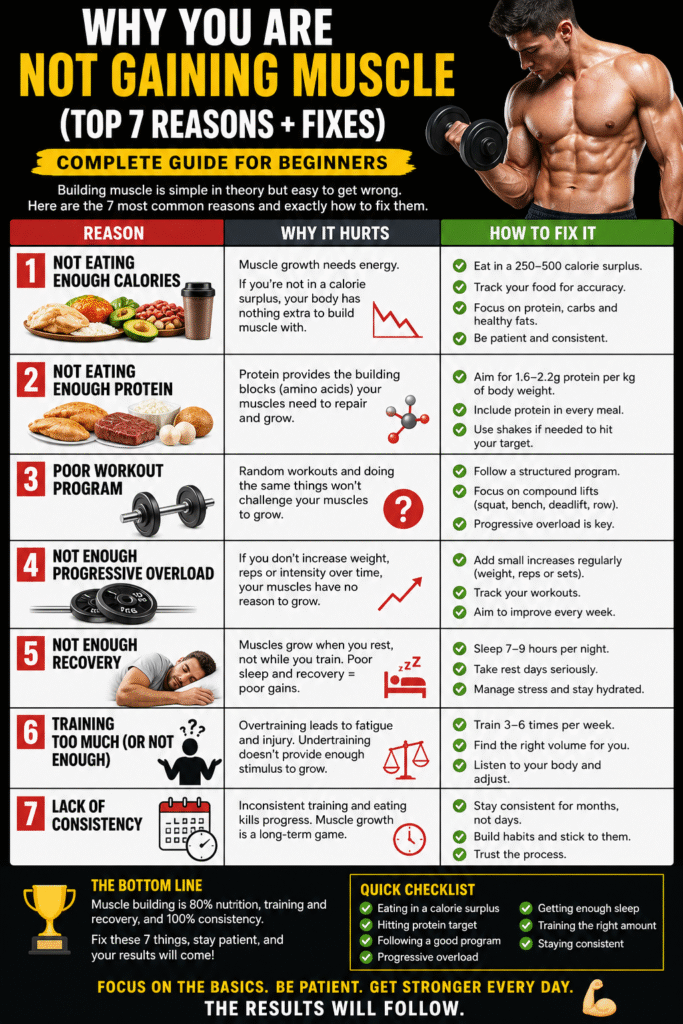 Why You Are Not Gaining Muscle (Top 7 Reasons + Fixes) – Complete Guide for Beginners